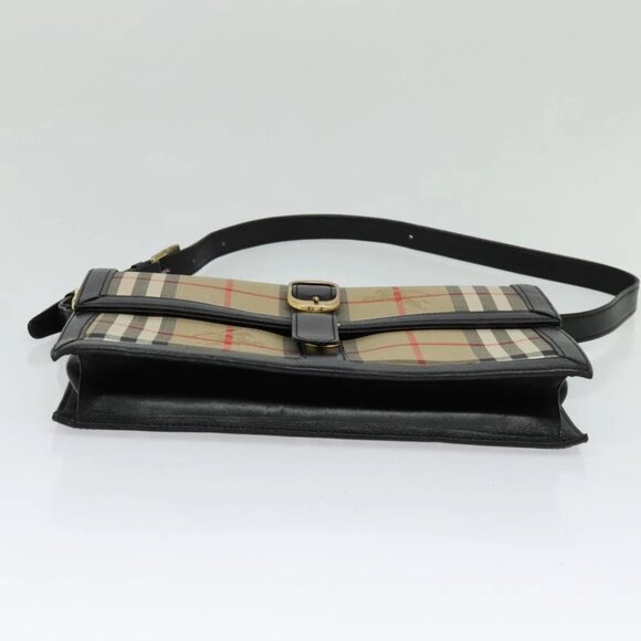 Burberrys Nova Check Shoulder Bag Canvas Beige Gold black Auth BD1811 - Picture 6 of 14